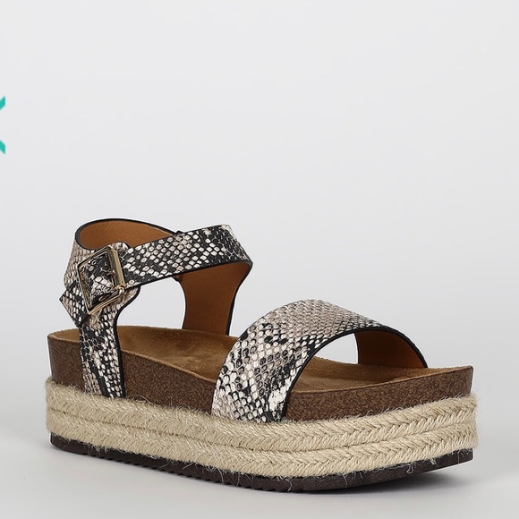 Beige Brown Snake One Band Wedge Sandals - Picture 3 of 6